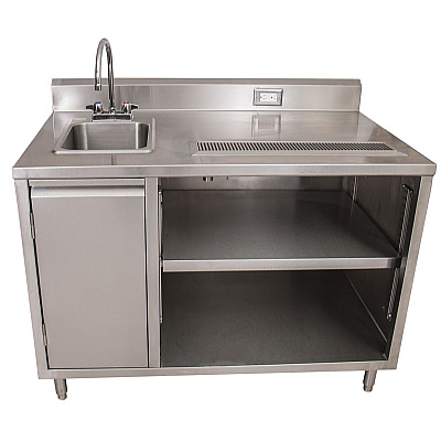 BK Resources Stainless Steel Beverage Table with Left Sink, Rectangular, 30" x 48" x 41.5", Silver Top, Silver Base/Legs (BKEBEVT3048L)