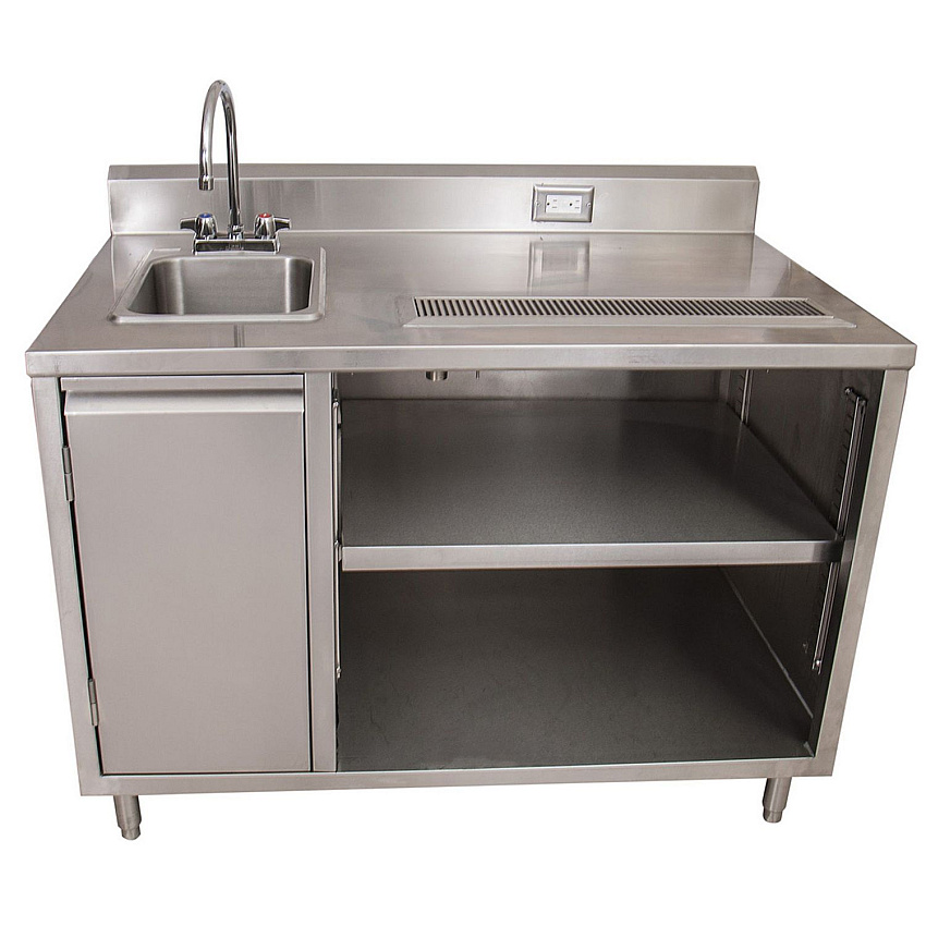 BK Resources Stainless Steel Beverage Table with Left Sink, Rectangular, 30" x 72" x 41.5", Silver Top, Silver Base/Legs (BKEBEVT3072L)