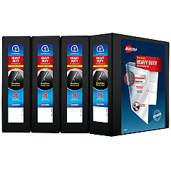 Avery Heavy-Duty View Binder with DuraHinge and One Touch EZD Rings, 3 Rings, 3" Capacity, 11 x 8.5, Black, 4/Carton (AVE79693CT)