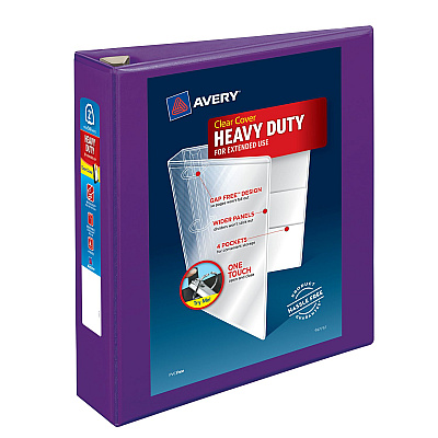 Avery Heavy-Duty View Binder with DuraHinge and One Touch EZD Rings, 3 Rings, 2" Capacity, 11 x 8.5, Purple, 6/Carton (AVE79777CT)