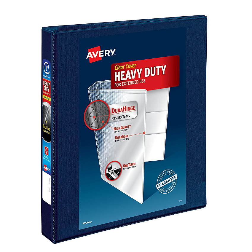 Avery Heavy-Duty View Binder with DuraHinge and One Touch EZD Rings, 3 Rings, 1" Capacity, 11 x 8.5, Navy Blue, 12/Carton (AVE79809CT)