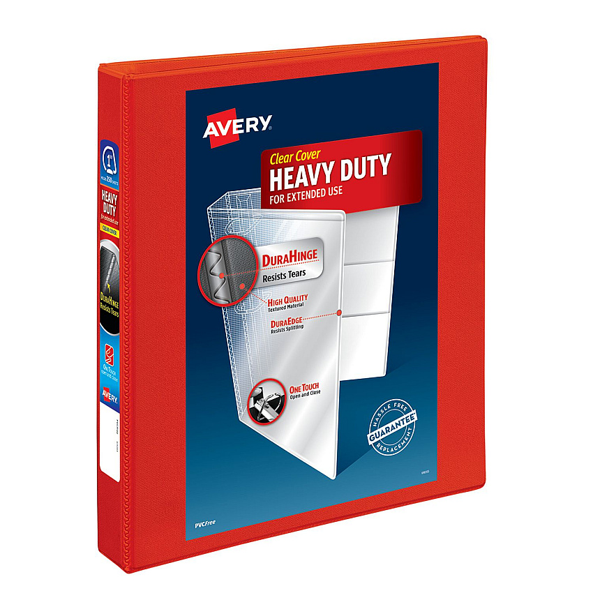 Avery Heavy-Duty View Binder with DuraHinge and One Touch EZD Rings, 3 Rings, 1" Capacity, 11 x 8.5, Red, 12/Carton (AVE79170CT)