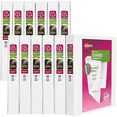Avery Durable View Binder with DuraHinge and Slant Rings, 3 Rings, 1" Capacity, 11 x 8.5, White, 12/Carton (AVE17012CT)
