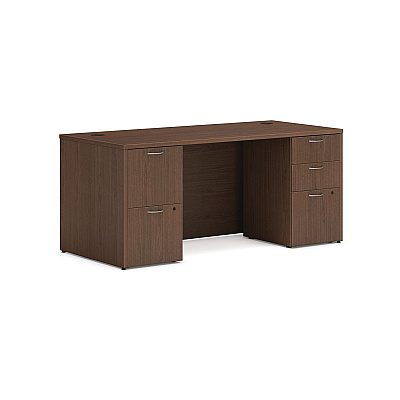 HON Mod Double Pedestal Desk Bundle, 66" x 30" x 29", Sepia Walnut (HONMOD003)