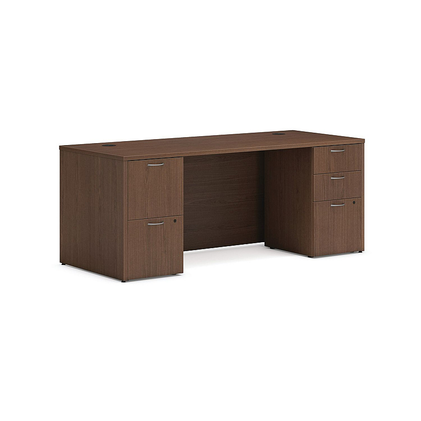HON Mod Double Pedestal Desk Bundle, 72" x 30" x 29", Sepia Walnut (HONMOD008)