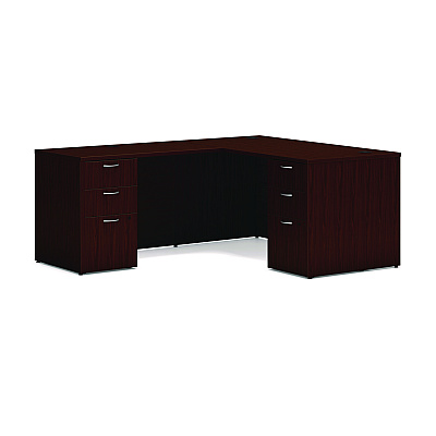 HON Mod L-Station Double Pedestal Desk Bundle, 60" x 72" x 29", Traditional Mahogany (HONMOD188)
