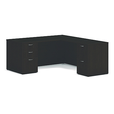 HON Mod L-Station Double Pedestal Desk Bundle, 66" x 72" x 29", Java Oak (HONMOD076)