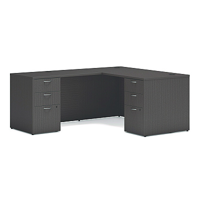 HON Mod L-Station Double Pedestal Desk Bundle, 60" x 72" x 29", Slate Teak (HONMOD187)