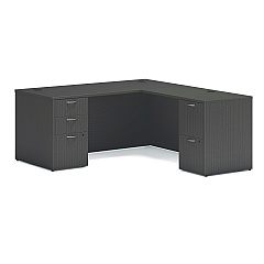 HON Mod L-Station Double Pedestal Desk Bundle, 66" x 72" x 29", Slate Teak (HONMOD072)