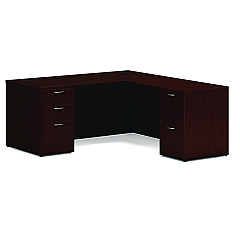 HON Mod L-Station Double Pedestal Desk Bundle, 66" x 72" x 29", Traditional Mahogany (HONMOD073)