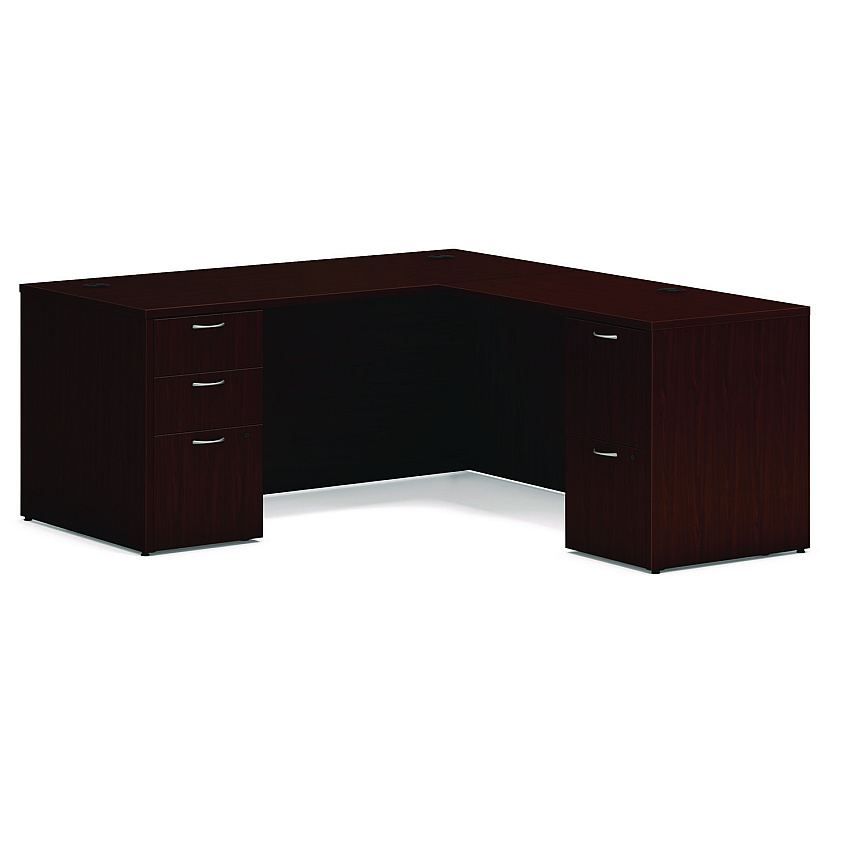 HON Mod L-Station Double Pedestal Desk Bundle, 66" x 72" x 29", Traditional Mahogany (HONMOD073)
