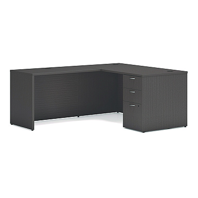HON Mod L-Station Single Pedestal Desk Bundle, 60" x 72" x 29", Slate Teak (HONMOD192)