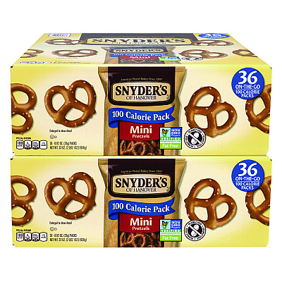 Snyder's Mini Pretzels. 0.92 oz Pack, 36 Packs/Box, 2 Boxes/Carton (GRR60004087)