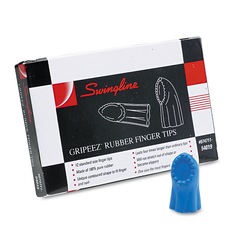 Swingline Gripeez Finger Tips, 11 1/2 (Medium), Blue, Dozen (SWI54019)