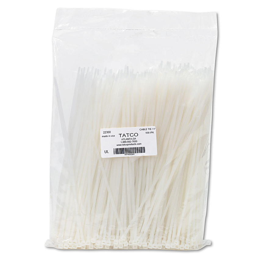 Tatco Nylon Cable Ties, 11 x 0.19, 50 lb, Natural, 500/Pack (TCO22300)