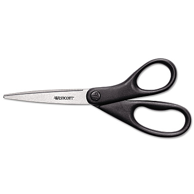 Westcott Design Line Straight Stainless Steel Scissors, 8" Long, 3.13" Cut Length, Straight Black Handle (ACM13139)