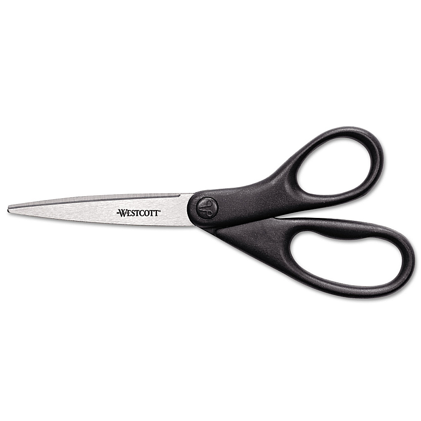 Westcott Design Line Straight Stainless Steel Scissors, 8" Long, 3.13" Cut Length, Straight Black Handle (ACM13139)