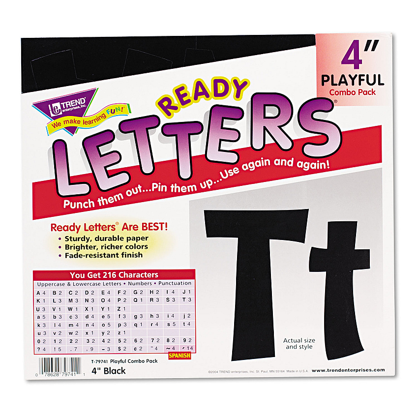 TREND Ready Letters Playful Combo Set, Black, 4"h, 216/Set (TEPT79741)