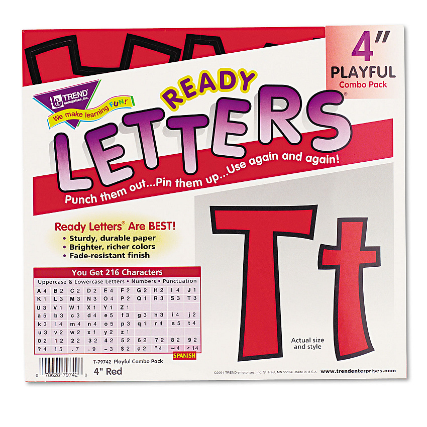 TREND Ready Letters Playful Combo Set, Red, 4"h, 216/Set (TEPT79742)