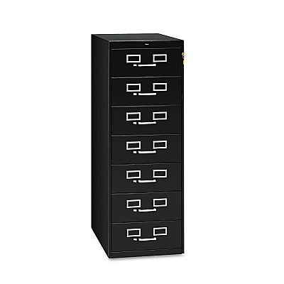 Tennsco Seven-Drawer Multimedia/Card File Cabinet, Black, 19.13" x 28.5" x 52" (TNNCF758BK)