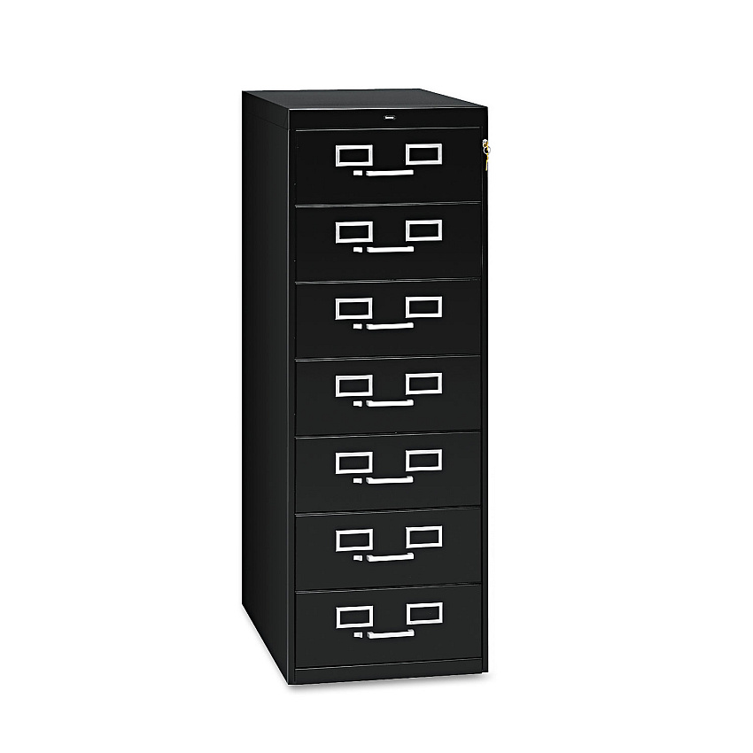 Tennsco Seven-Drawer Multimedia/Card File Cabinet, Black, 19.13" x 28.5" x 52" (TNNCF758BK)