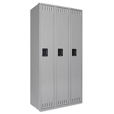 Tennsco Single-Tier Locker, Three Lockers with Hat Shelves and Coat Rods, 36w x 18d x 72h, Medium Gray (TNNSTS121872CMG)