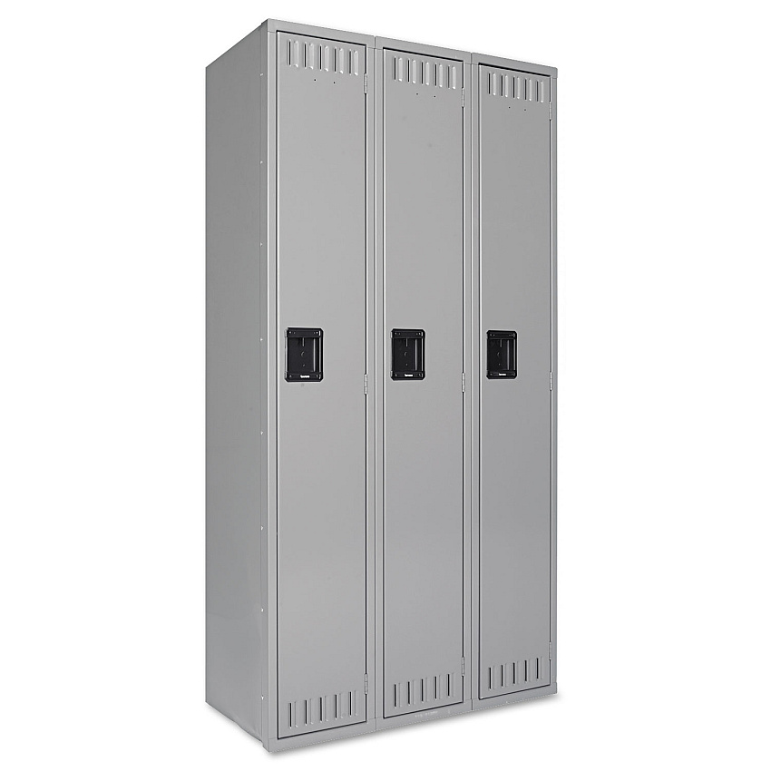 Tennsco Single-Tier Locker, Three Lockers with Hat Shelves and Coat Rods, 36w x 18d x 72h, Medium Gray (TNNSTS121872CMG)