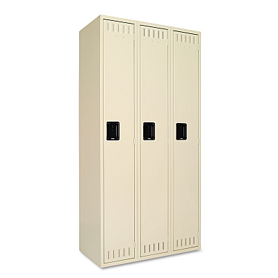 Tennsco Single-Tier Locker, Three Lockers with Hat Shelves and Coat Rods, 36w x 18d x 72h, Sand (TNNSTS121872CSD)