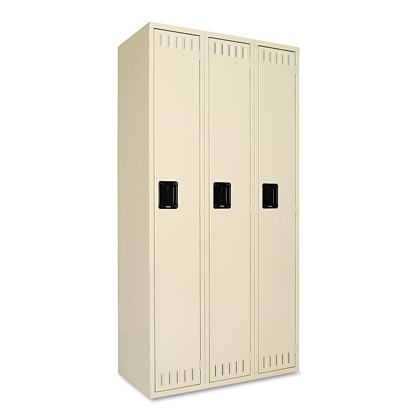 Tennsco Single-Tier Locker, Three Lockers with Hat Shelves and Coat Rods, 36w x 18d x 72h, Sand (TNNSTS121872CSD)