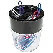 Universal Round Magnetic Clip Dispenser, 2 Compartments, Plastic, 2.5" Diameter x 3"h, Black/Clear (UNV08126)