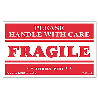Universal Printed Message Self-Adhesive Shipping Labels, FRAGILE Handle with Care, 3 x 5, Red/Clear, 500/Roll (UNV308383)