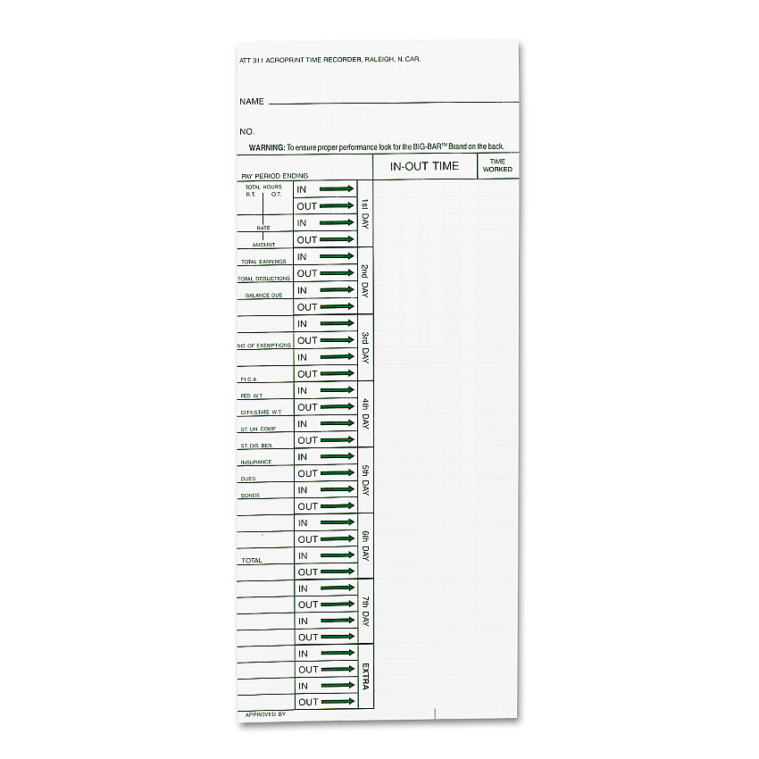 Time Clock Cards for Acroprint ATT310, One Side, 4 x 10, 200/Pack (ACP096103080)