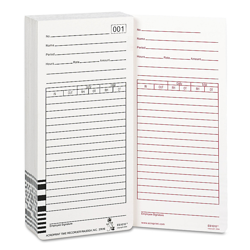 Time Clock Cards for Acroprint ES1000, Two Sides, 3.5 x 7, 100/Pack (ACP099111000)