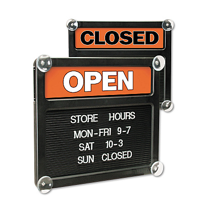 Headline Sign Double-Sided Open/Closed Sign w/Plastic Push Characters, 14.38 x 12.38 (USS3727)