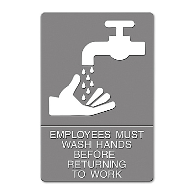 Headline Sign ADA Sign, EMPLOYEES MUST WASH HANDS... Tactile Symbol/Braille, 6 x 9, Gray (USS4726)