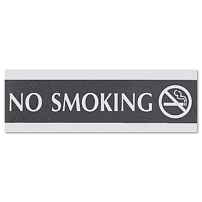 Headline Sign Century Series Office Sign, NO SMOKING, 9 x 3, Black/Silver (USS4757)