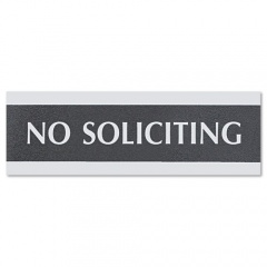 Headline Sign Century Series Office Sign, NO SOLICITING, 9 x 3, Black/Silver (4758)