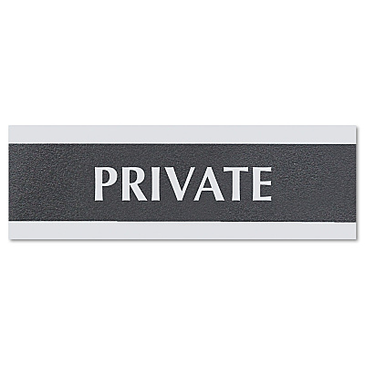 Headline Sign Century Series Office Sign, PRIVATE, 9 x 3, Black/Silver (USS4761)