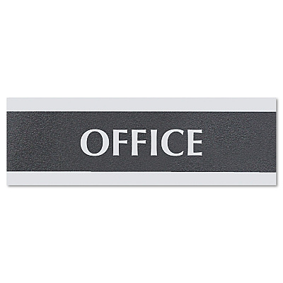Headline Sign Century Series Office Sign, OFFICE, 9 x 3, Black/Silver (USS4762)