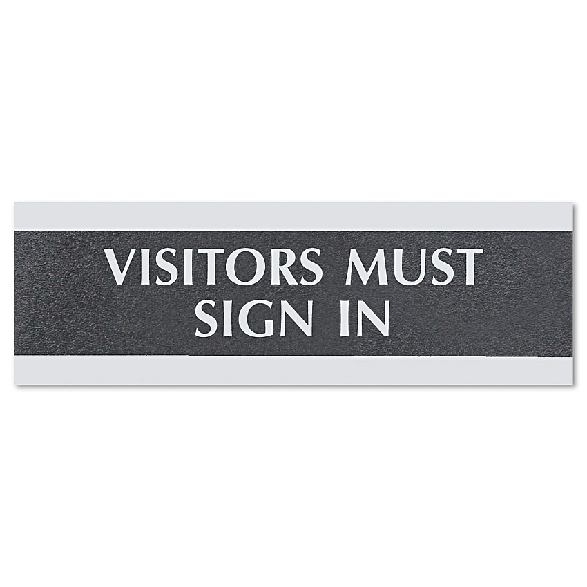 Headline Sign Century Series Office Sign, VISITORS MUST SIGN IN, 9 x 3, Black/Silver (USS4763)