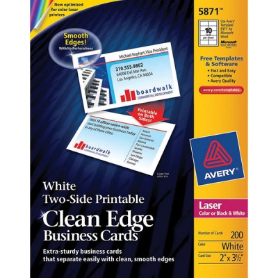 Avery Two-Sided Printable Clean Edge Business Cards, Laser Printers (White) (200 Cards/Pkg) (5871)