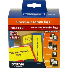 Brother 62mm (2 3/7") Black on Yellow Continuous Length Film Label Tape (15m/50') (1/Pkg) (DK2606)