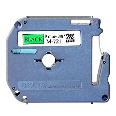 Brother 9mm (3/8") Black on Metallic Green Non-Laminated Tape (8m/26.2') (1/Pkg) (M721)