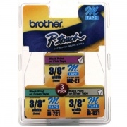 Brother 9mm (3/8") Black on Pink, Black on Green, Black on Silver Non-Laminated Tape 3-Pack (3 x 8m/26.2') (ME793)