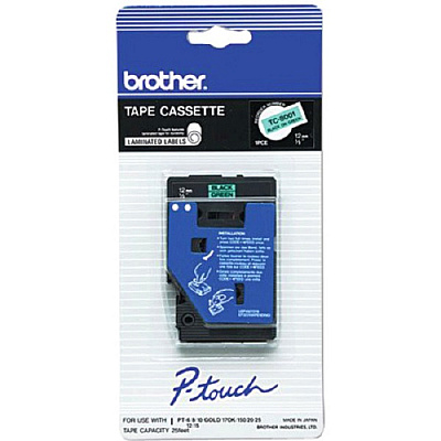 Brother 12mm (1/2") Black on Green Laminated Tape (7.7m/25.2') (1/Pkg) (TC8001)