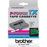 Brother 12mm (1/2") Black on Green Laminated Tape (15m/50') (1/Pkg) (TX7311)
