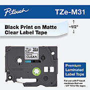 Brother Black Print on Matte Clear Laminated Tape (12mm (0.47") Wide x 8m (26.2') Long) (TZEM31)