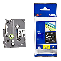 Brother White Print on Premium Matte Black Laminated Tape (24mm (0.94") Wide x 8m (26.2') Long) (TZEM355)