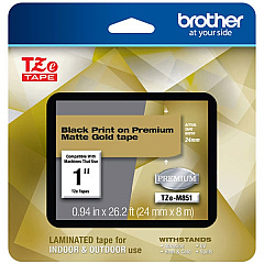 Brother Black Print on Premium Matte Gold Laminated Tape (24mm (0.94") Wide x 8m (26.2') Long) (TZEM851)