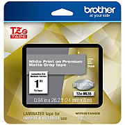 Brother White Print on Premium Matte Gray Laminated Tape (24mm (0.94") Wide x 8m (26.2') Long) (TZEML55)